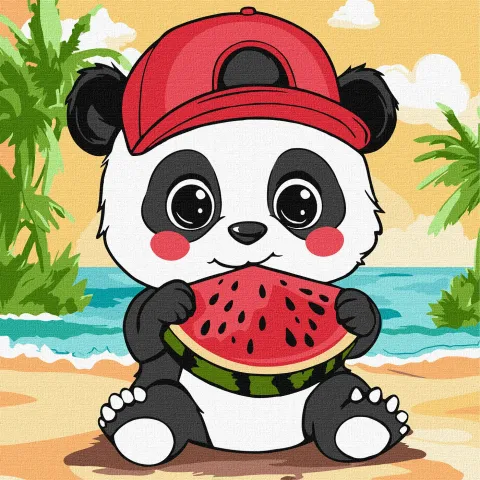 Malowanie po numerach - Lato. Panda z arbuzem ©art_selena_ua
