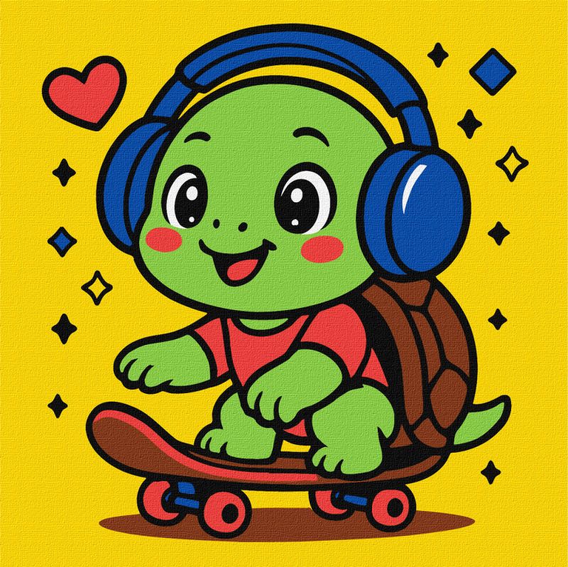 Malowanie po numerach - Żółwik na deskorolce ©art_selena_ua