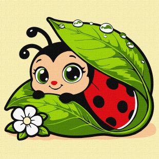 Malowanie po numerach - Urocza biedronka na liściu ©art_selena_ua