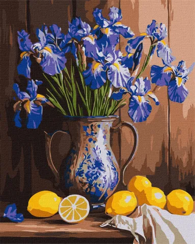 Malowanie po numerach - Irysy w wazonie i cytryny ©art_selena_ua