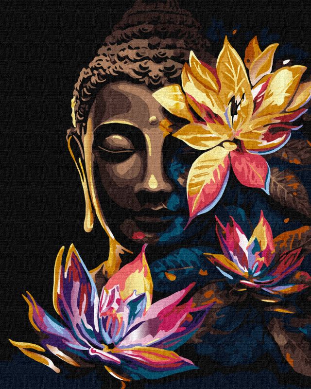 Malowanie po numerach - Budda z lotosami z farbami metalicznymi extra ©art_selena_ua