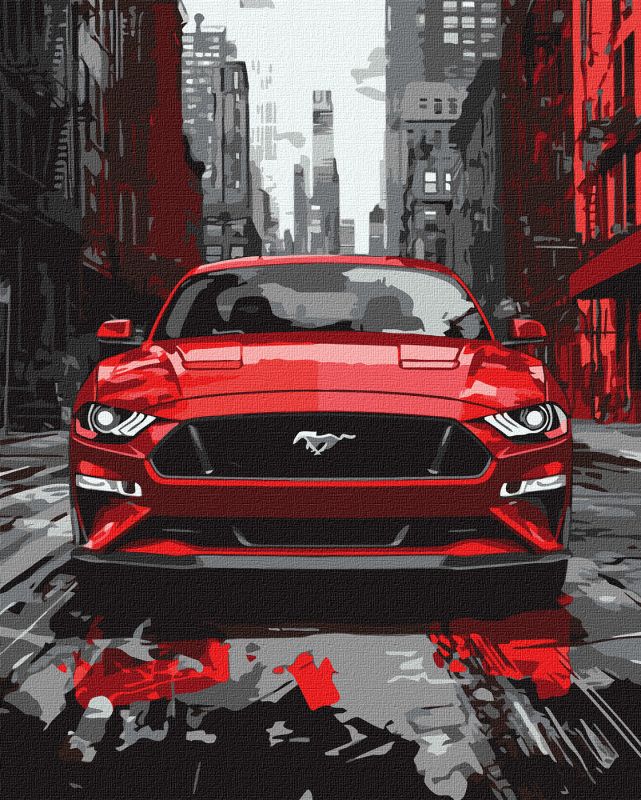 Malowanie po numerach - Czerwony mustang ©art_selena_ua