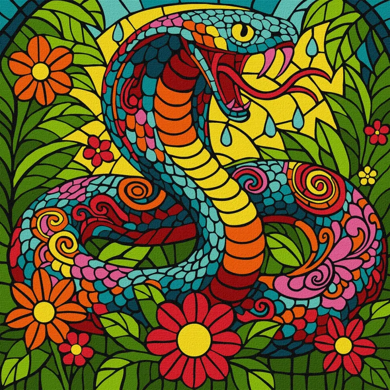 Malowanie po numerach - Witraż. Tropikalna kobra ©art_selena_ua