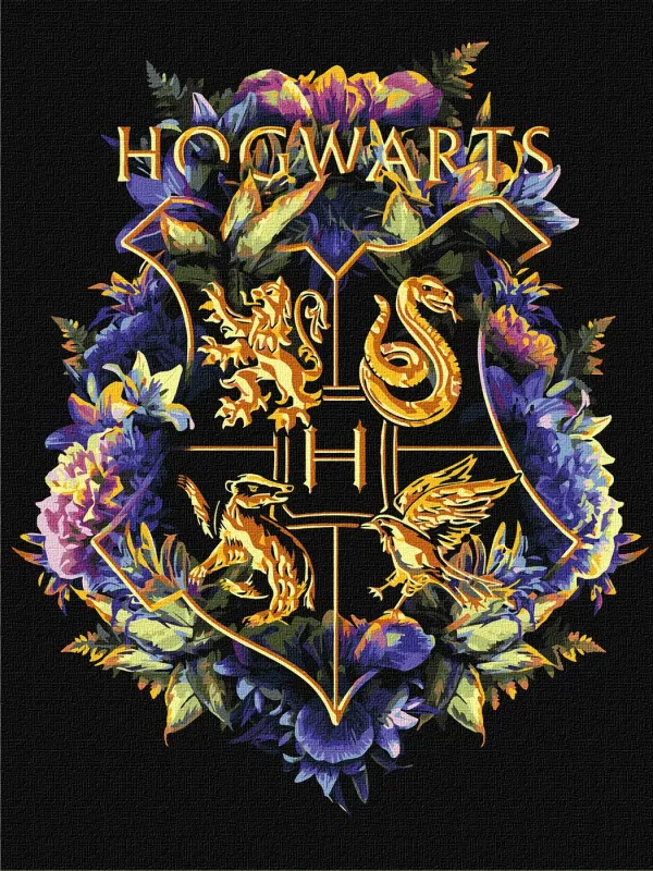 Malowanie po numerach - Harry Potter: Herb Hogwartu z metalicznymi farbami ©Warner Bros.