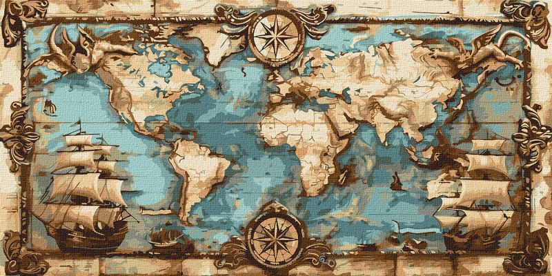 Malowanie po numerach - Mapa w stylu vintage ©art_selena_ua