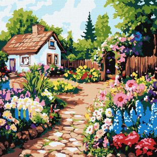 Malowanie po numerach - Klombki kwiatowe przy domu ©art_selena_ua
