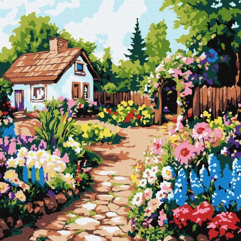 Malowanie po numerach - Klombki kwiatowe przy domu ©art_selena_ua