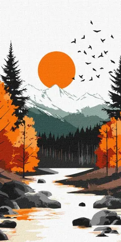 Malowanie po numerach - Żółty księżyc pośród jesiennego lasu ©art_selena_ua
