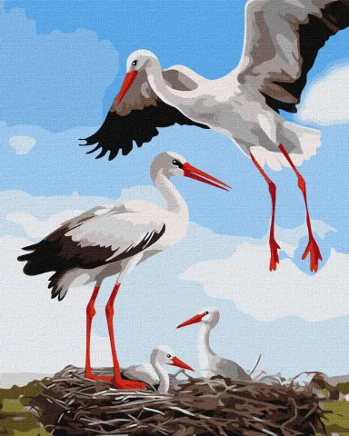 Malowanie po numerach - Rodzina bocianów ©art_selena_ua
