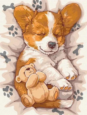 Malowanie po numerach - Śpiący corgi ©art_selena_ua