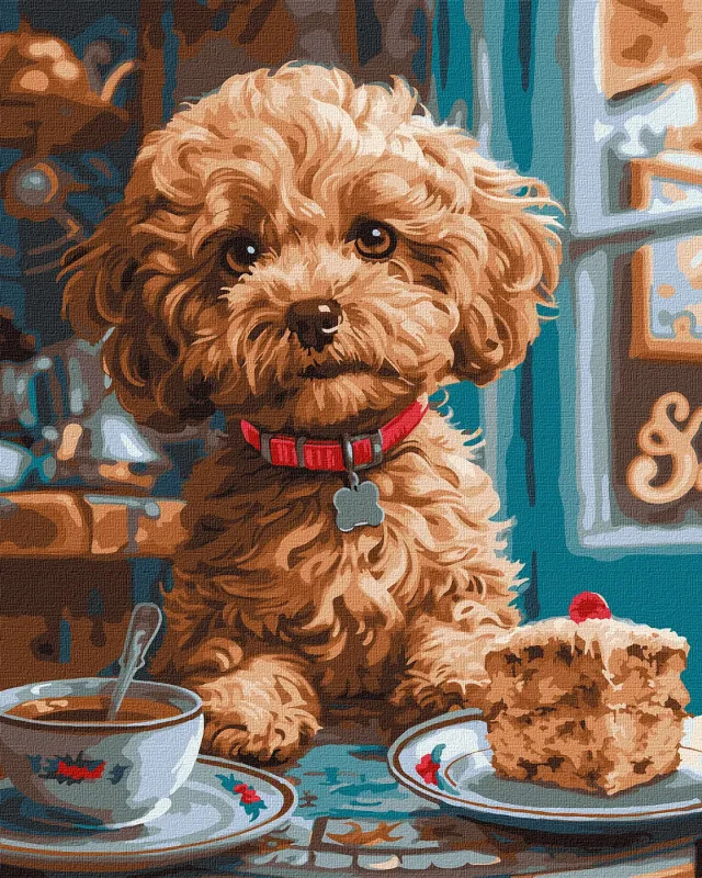 Malowanie po numerach - Maltipoo w kawiarni ©art_selena_ua