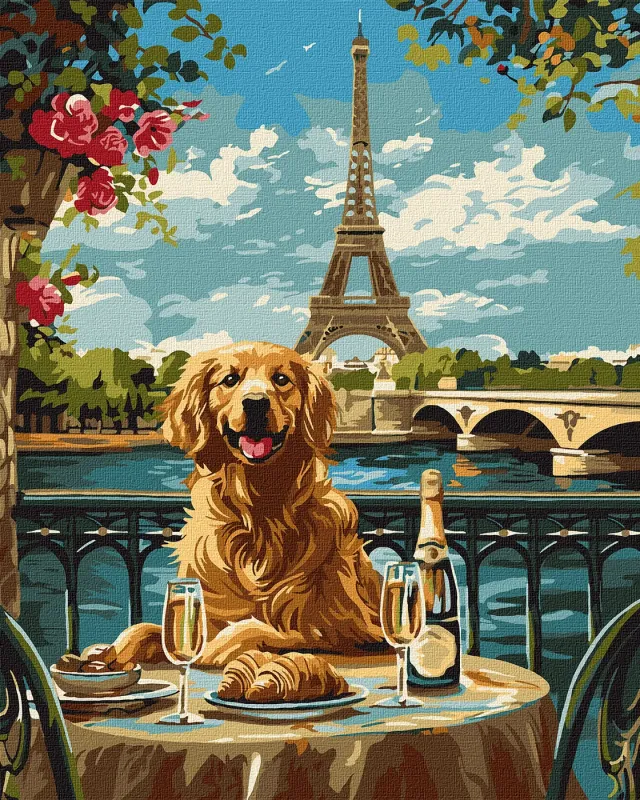 Malowanie po numerach - Retriever w Paryżu ©art_selena_ua