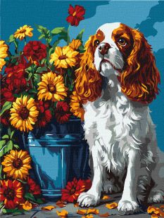 Malowanie po numerach - Spaniel i kwiaty ©art_selena_ua