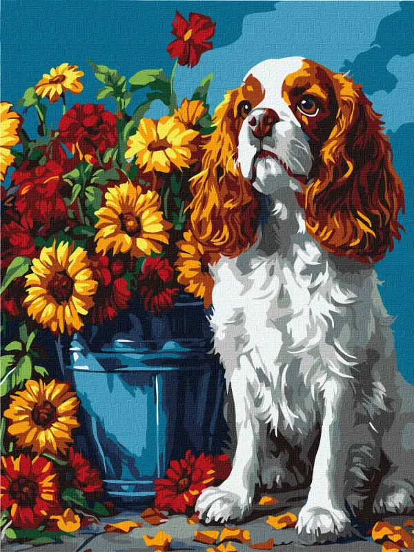 Malowanie po numerach - Spaniel i kwiaty ©art_selena_ua