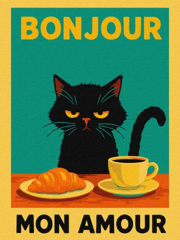 Malowanie po numerach - Plakat. Poranek z kotkiem ©art_selena_ua