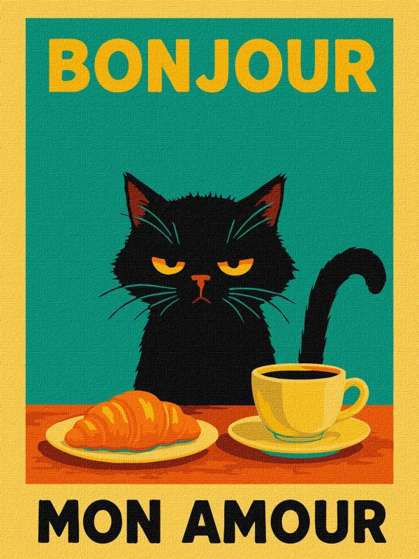 Malowanie po numerach - Plakat. Poranek z kotkiem ©art_selena_ua