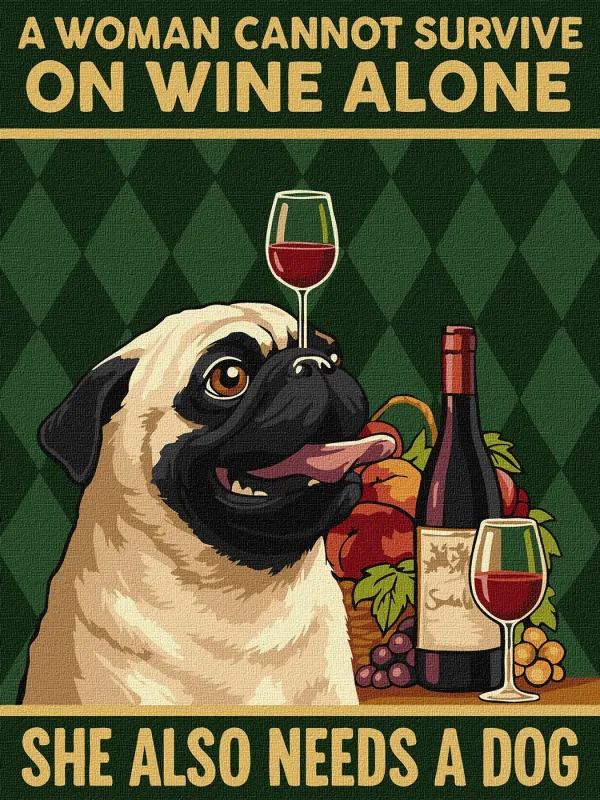 Malowanie po numerach - Plakat. Wino i pies ©art_selena_ua