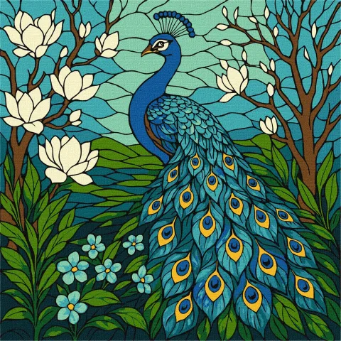 Malowanie po numerach - Witraż. Paw w magnolii ©art_selena_ua