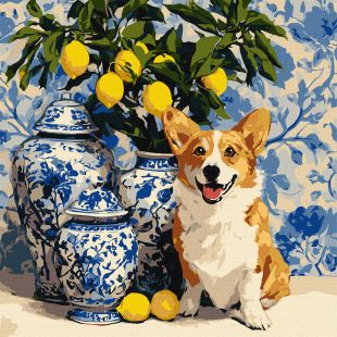 Malowanie po numerach - Corgi i cytryny ©art_selena_ua