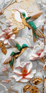 Malowanie po numerach - Turkusowe kolibry z farbami metalicznymi extra ©art_selena_ua