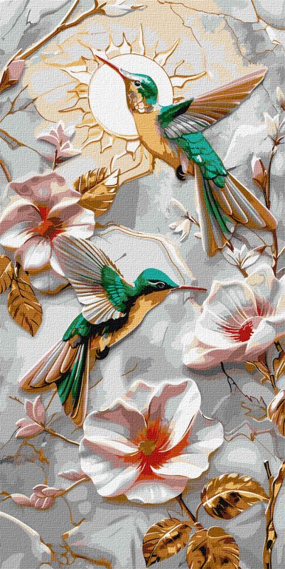 Malowanie po numerach - Turkusowe kolibry z farbami metalicznymi extra ©art_selena_ua