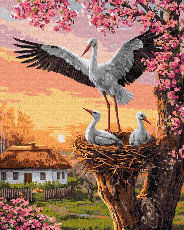 Malowanie po numerach - Rodzina bocianów ©art_selena_ua