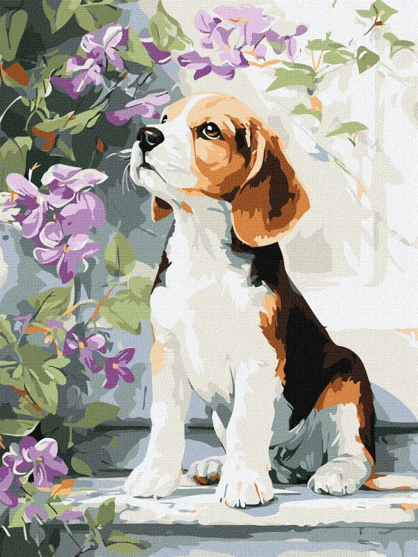 Malowanie po numerach - Beagle wśród kwiatów ©art_selena_ua