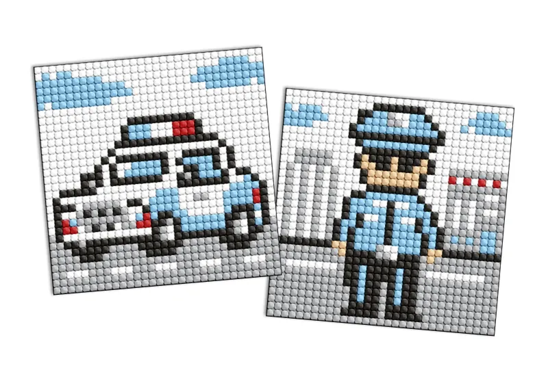 Diamentowa mozaika na naklejce - Zawód. Oficer policji, zestaw 2 obrazów