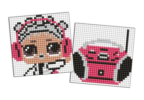 Diamentowa mozaika na magnesie - LOL i różowy boombox, zestaw 2 obrazów