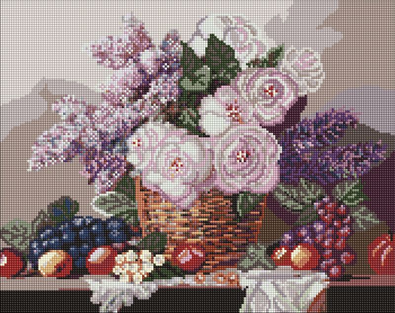 Diamentowa Mozaika - Kosz z kwiatami i owocami ©art_selena_ua