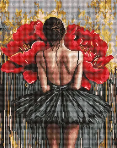 Diamentowa Mozaika bez ramy - Baletnica z czerwonymi piwoniami ©art_selena_ua