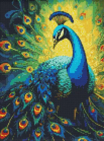 Diamentowa Mozaika bez ramy - Elegancki paw z holograficznymi kryształkami (AB) ©art_selena_ua