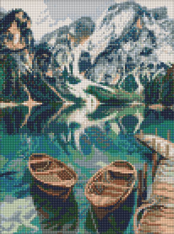 Diamentowa Mozaika - Łodzie na lustrzanym jeziorze ©art_selena_ua