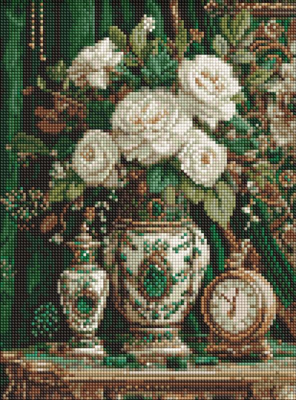 Diamentowa Mozaika - Porcelana z białymi różami ©art_selena_ua