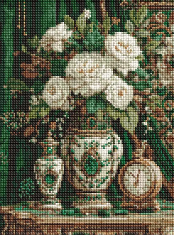 Diamentowa Mozaika - Porcelana z białymi różami ©art_selena_ua