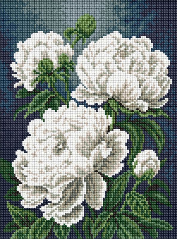 Diamentowa Mozaika - Jedwab białych piwonii ©art_selena_ua