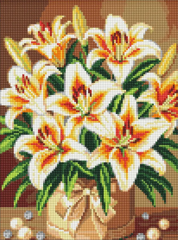 Diamentowa Mozaika - Barwne lilie z perłami ©art_selena_ua