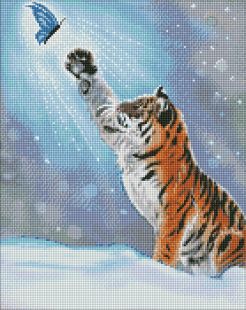 Diamentowa Mozaika bez ramy - Zabawy tygryska z holograficznymi kryształkami (AB) ©khutorna_art
