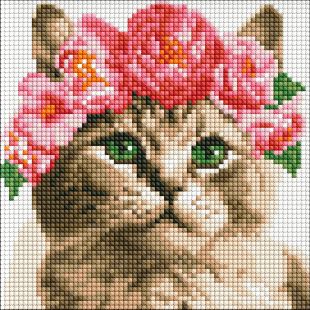 Diamentowa Mozaika bez ramy - Wyrafinowana kotka z holograficznymi kryształkami (AB) ©art_selena_ua
