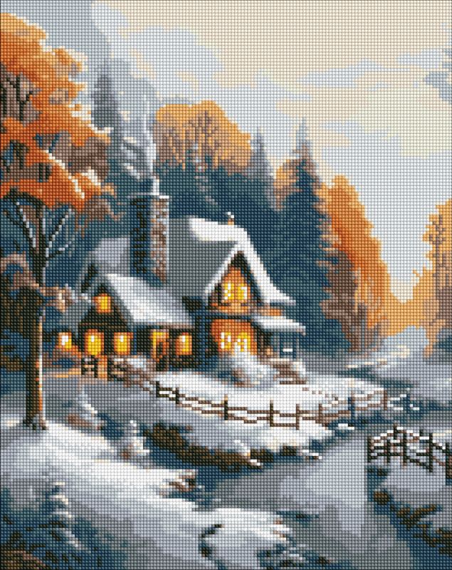 Diamentowa Mozaika - Zimowy dom z holograficznymi kryształkami (AB) ©art_selena_ua
