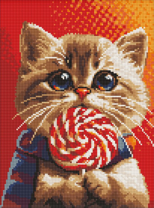 Diamentowa Mozaika - Kot z cukierkami z holograficznymi kryształkami (AB) ©art_selena_ua