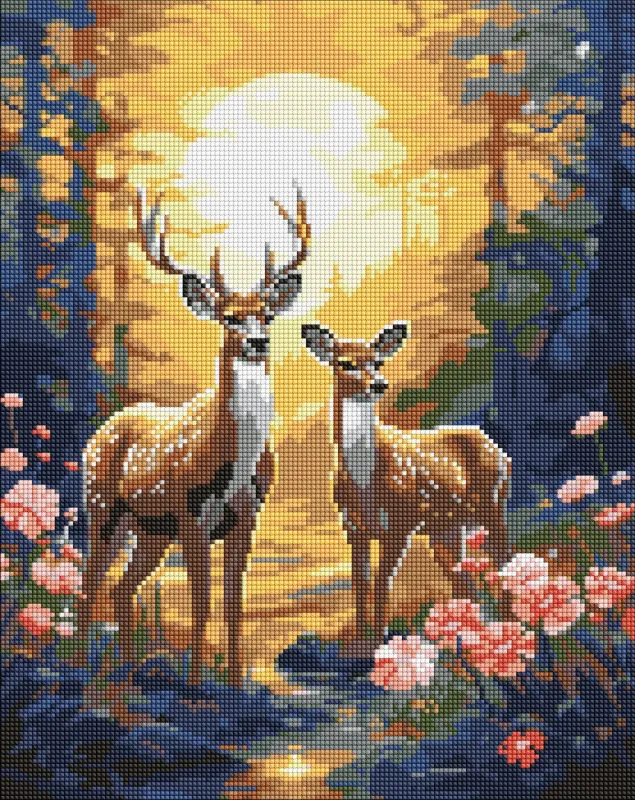 Diamentowa Mozaika - Wdzięczny jeleń z holograficznymi kryształkami (AB) ©art_selena_ua