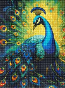 Diamentowa Mozaika - Elegancki paw z holograficznymi kryształkami (AB) ©art_selena_ua