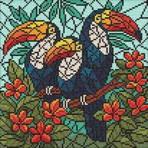 Diamentowa Mozaika - Witraż. Trio tukanów ©art_selena_ua
